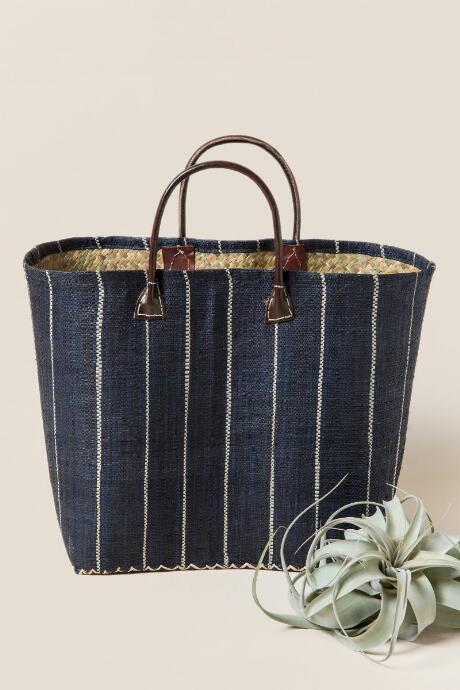 Francescas Kori Small Straw Tote In Stripes - Black