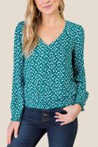 Francesca's Kayleigh Button Front Blouse - Forest