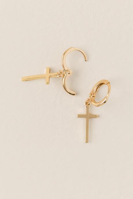 Francesca's Cross Mini Huggie Drop Earring - Gold
