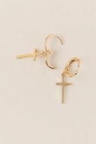 Francesca's Cross Mini Huggie Drop Earring - Gold