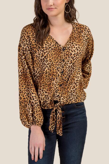 Francesca's Teagan Button Front Blouse - Tan