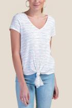 Francesca's Addison Striped Tie Front Tee - White