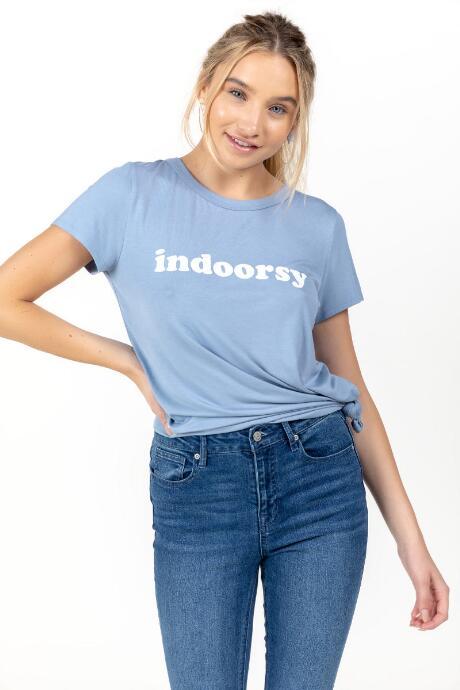 Francesca's Indoorsy Front Knot Tee - Light Blue