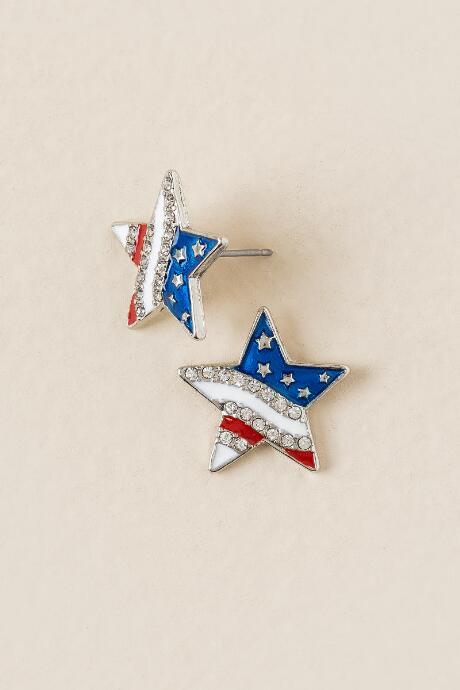 Francesca's American Flag Star Stud Earring - Red