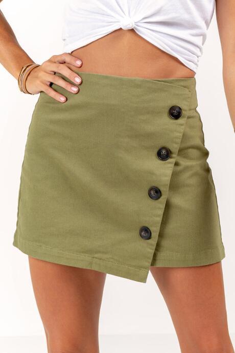 Francesca's Cam Asymmetrical Mini Skirt - Olive