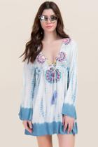 Francesca's Celise Bell Sleeve Tie Dye Cover-up - Light Blue