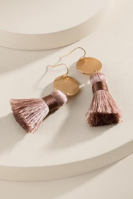 Francesca's Trinity Tasseled Coin Drop Earrings - Mauve