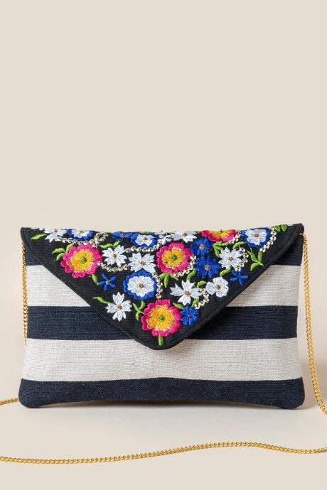 Francesca's Kingsley Floral Embroidered Clutch - Black