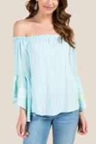 Francesca's Sonya Salsa Sleeve Embroidered Off The Shoulder Top - Light Blue