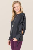 Francesca's Lizzy Ruffle Sleeve Top - Gray