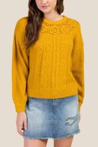 Francesca's Paige Floral Crochet Sweater - Mustard