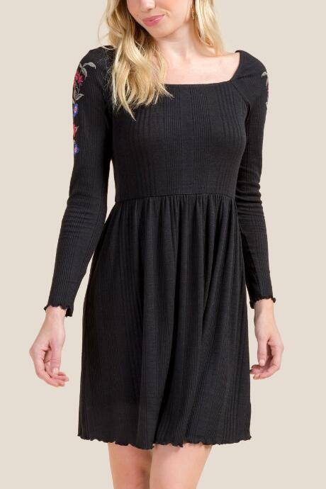 Francesca's Katelin Embroidered Knit Dress - Black