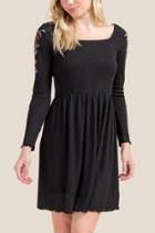 Francesca's Katelin Embroidered Knit Dress - Black