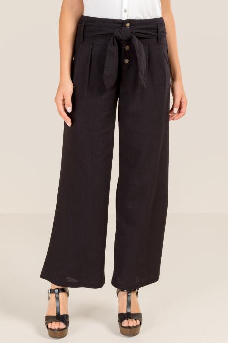 Francesca Inchess Cassie Exposed Button Tie Front Wide Leg - Black