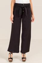 Francesca Inchess Cassie Exposed Button Tie Front Wide Leg - Black