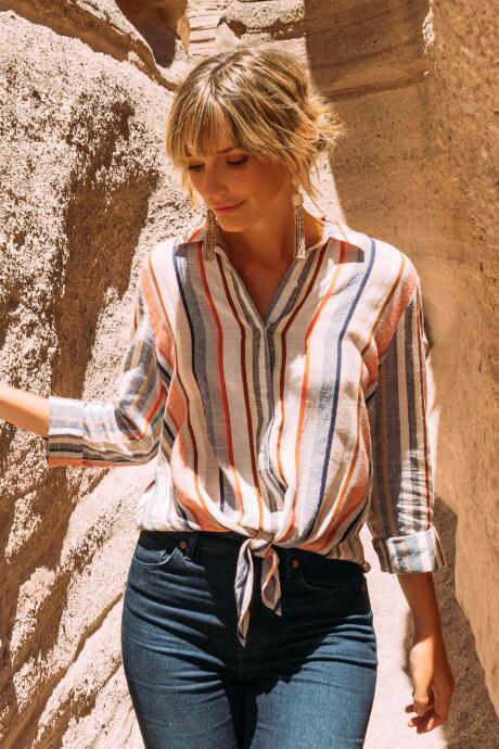 Francesca's Liv Stripe Buttondown Top - Multi
