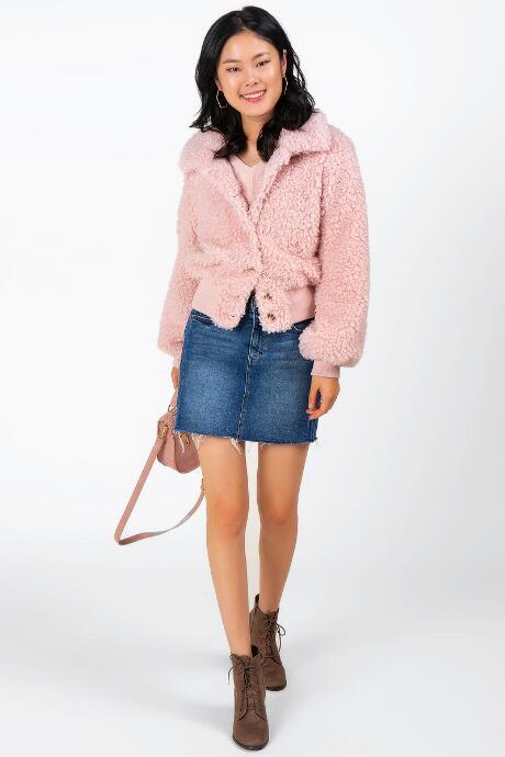Francesca's Lilyann Faux Fur Bomber Jacket - Blush