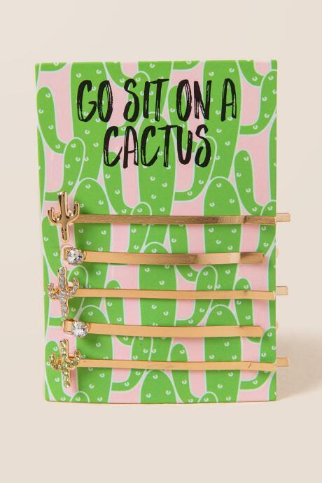Francesca's Go Sit On A Cactus Hair Pins - Gold