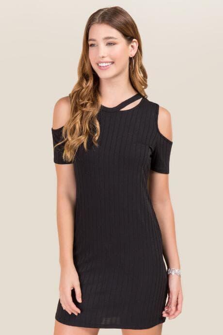 Alya Netty Clavical Cut Out Knit Dress - Black