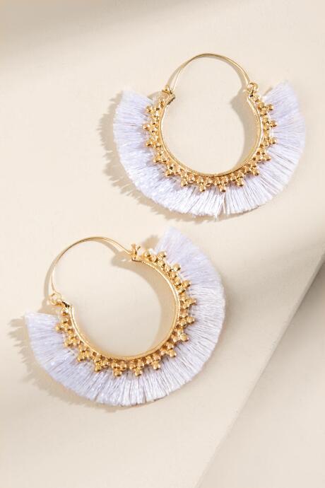 Francesca's Billie Tassel Hoop Earring - White