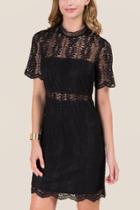 Francesca Inchess Chantelle Mock Neck Lace Shift Dress - Black