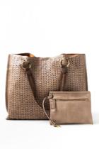 Francesca's Gail Perforated Suede Tote - Taupe
