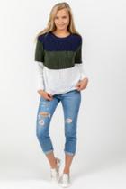 Francesca's Joey Color-block Scallop Sweater - Dark Olive