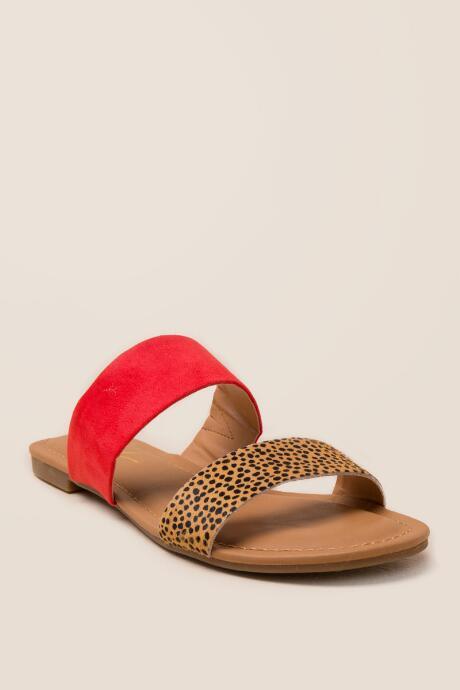 Francesca's Marlee Leopard Double Strap Sandal - Coral