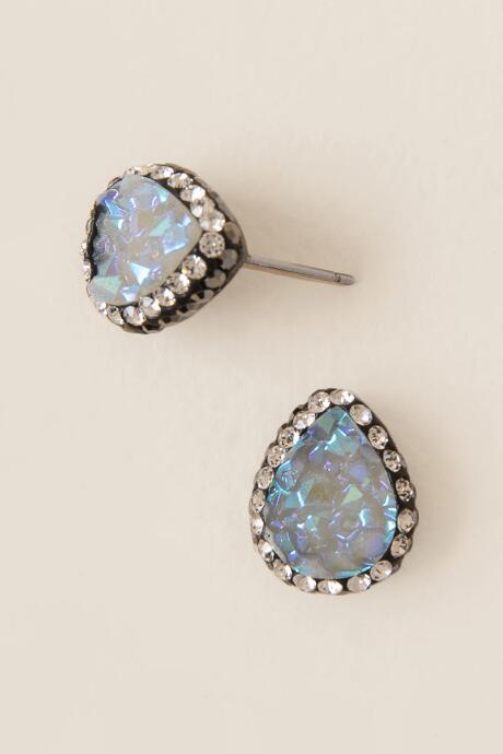 Francesca's Rihanna Druzy Teardrop Stud Earring In Iridescent - Iridescent