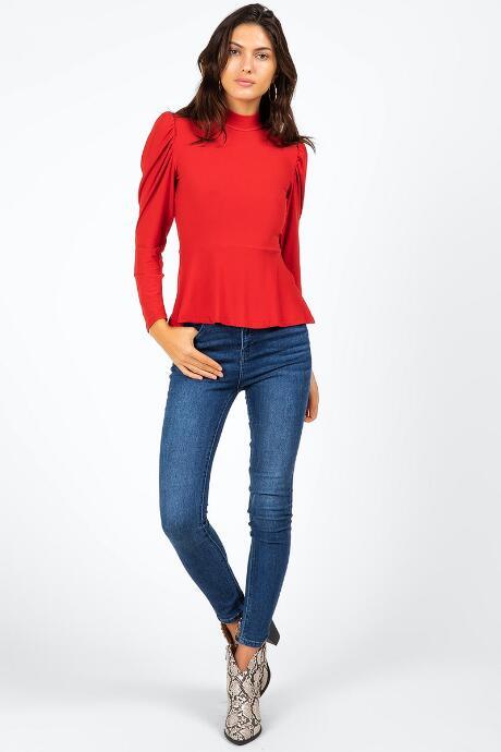 Francesca's Monae Mutton Sleeve Peplum Top - Red