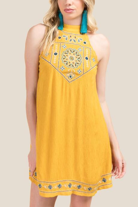 Francesca Inchess Kaia Embroidered Shift Dress - Marigold