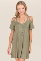 Francesca's Betty Cold Shoulder Shift Dress - Dark Olive