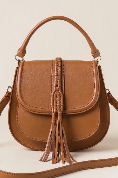 Francesca's Kimberly Braided Tassel Hobo Crossbody - Cognac