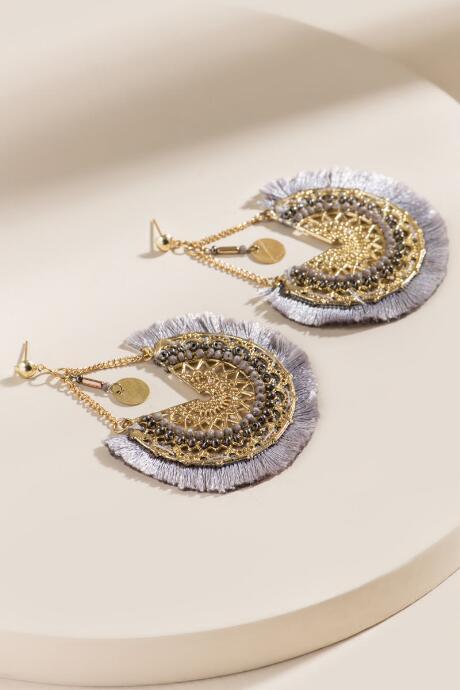 Francesca's Sydney Tasseled A-frame Drop Earrings - Gray