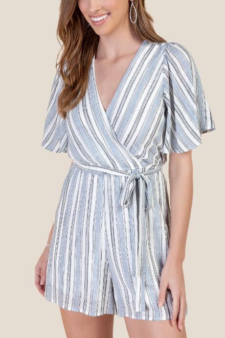 Francesca's Carlene Surplice Romper - Baby Blue