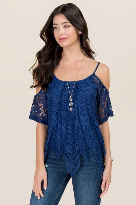 Alya Rowan Lace Cold Shoulder Top - Navy