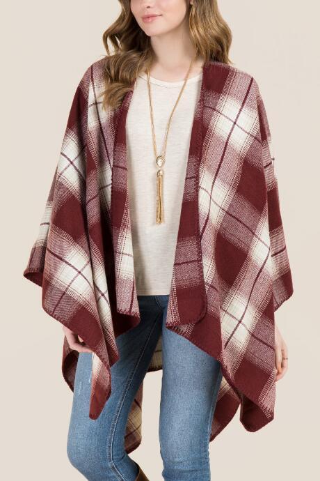 Francesca's Chanel Plaid Ruana - Ivory