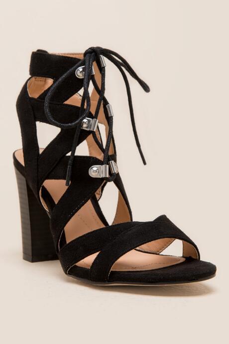 Xoxo Bennie Lace Up Block Heel - Black
