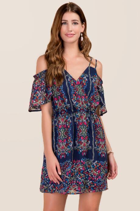 Blue Rain Joslyn Floral Wrap Dress - Navy