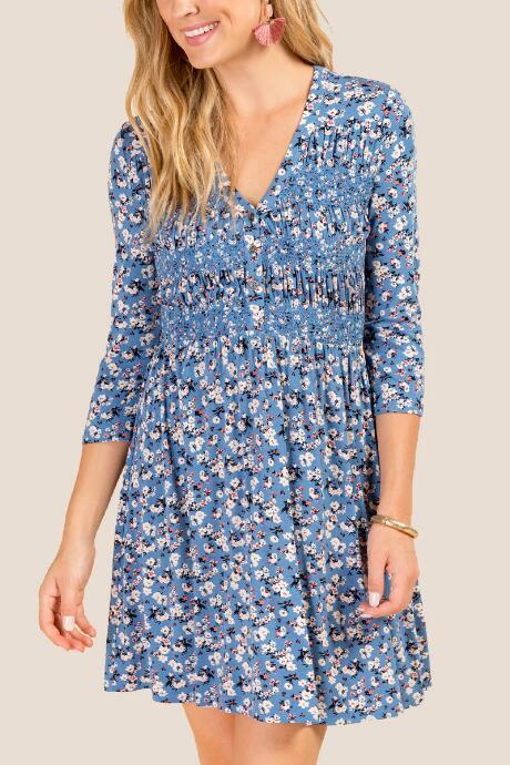 Francesca Inchess Ella Smocked Floral Dress - Indigo
