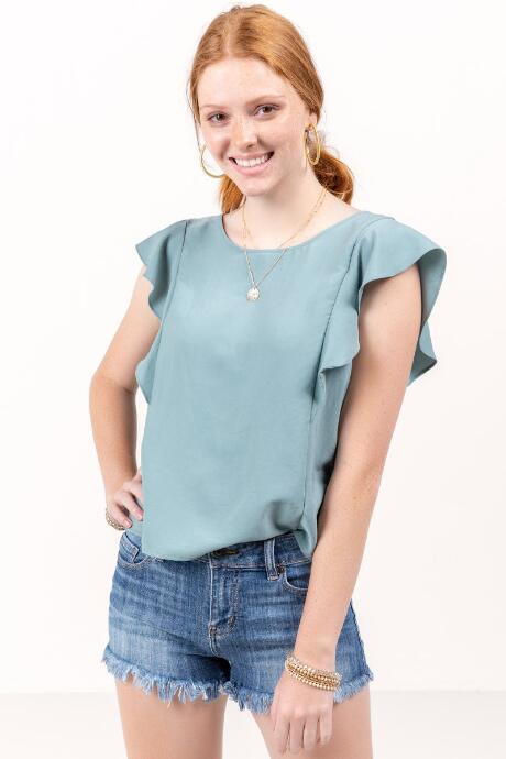 Francesca's Charity Flutter Sleeve Top - Moss