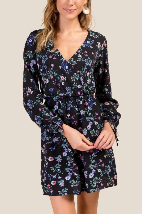 Francesca's Annabelle Long Sleeve Tie Dress - Black