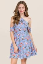 Mi Ami Pearla Floral Ruffle Dress - Oxford Blue