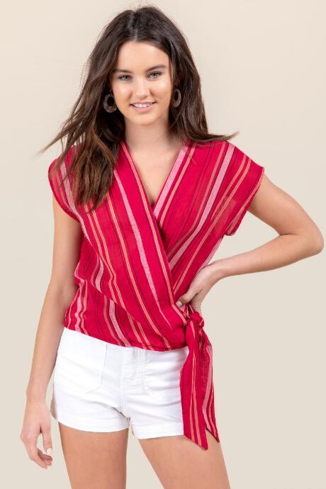 Francesca's Cadence Striped Surplus Top - Fuchsia