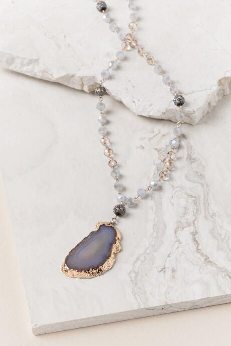 Francesca's Luxe Collection Rosary Link Pendant Necklace - Gray