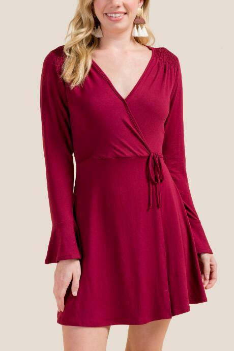 Francesca's Treasure Faux Wrap Dress - Brick