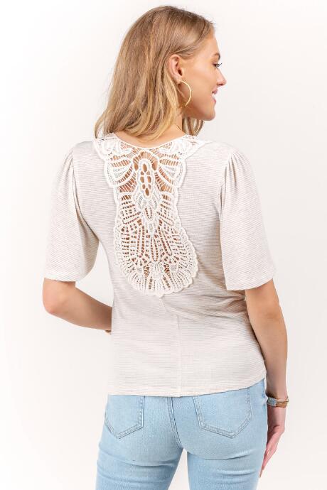 Francesca's Melanie Crochet Back Tee - Heather Oat