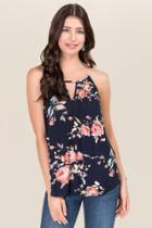 Alya Mylene High Neck Floral Knit Tank - Navy