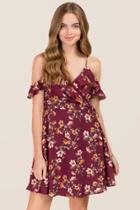 Mi Ami Louise Cold Shoulder Floral Dress - Rose