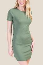 Francesca's Aria Side Button Shift Dress - Deep Moss